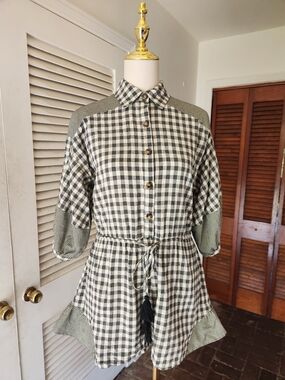 Peach Love Green And White Gingham Romper